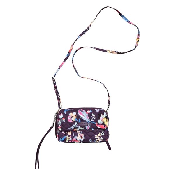 Vera Bradley Indiana Rose All In One Crossbody Adjustable Purple Maroon Floral - Picture 1 of 12